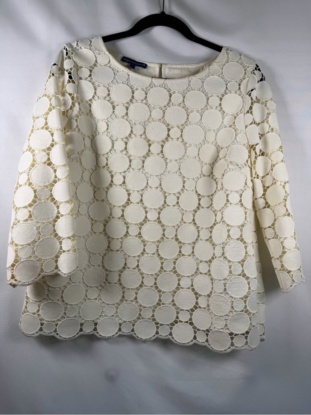 Talbots RSVP Ivory Circle Lace Blouse Top Large Petite LP